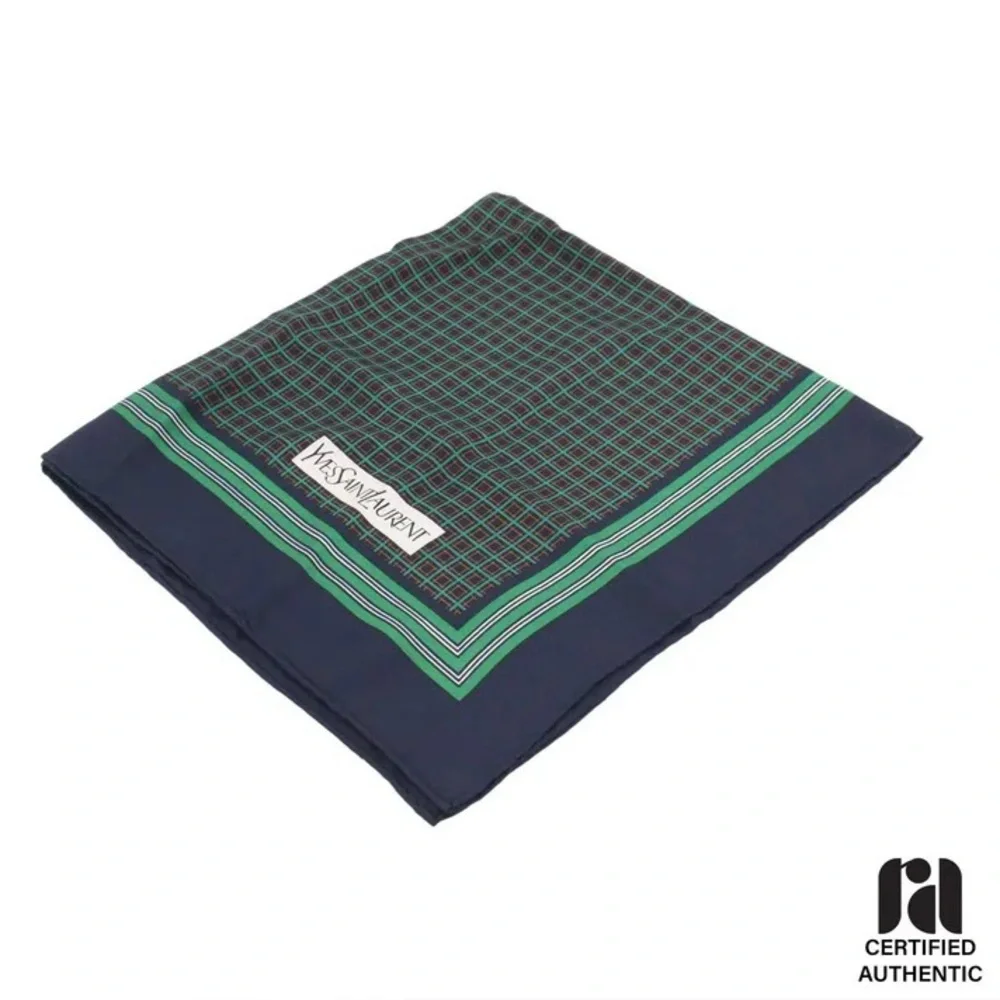 Yves Saint Laurent Vintage Navy Blue Silk Scarf w COA - Picture 4 of 16